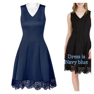 Gorgeous Donna Ricco Navy Blue Dress with Lace Hem‎